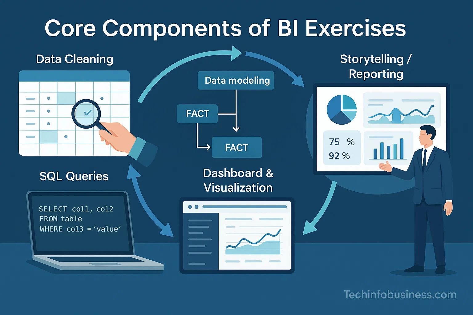Practical Business Intelligence Exercises for Students and Professionals 2 Core Components of BI Exercises